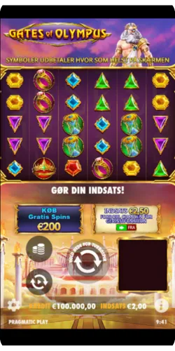 Gates of Olympus menu screenshot